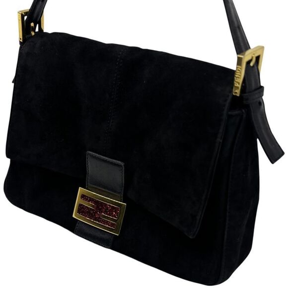 Fendi Vintage Red Glitter Finish Suede Mamma Baguette Vintage Red Glitter - Picture 2 of 16